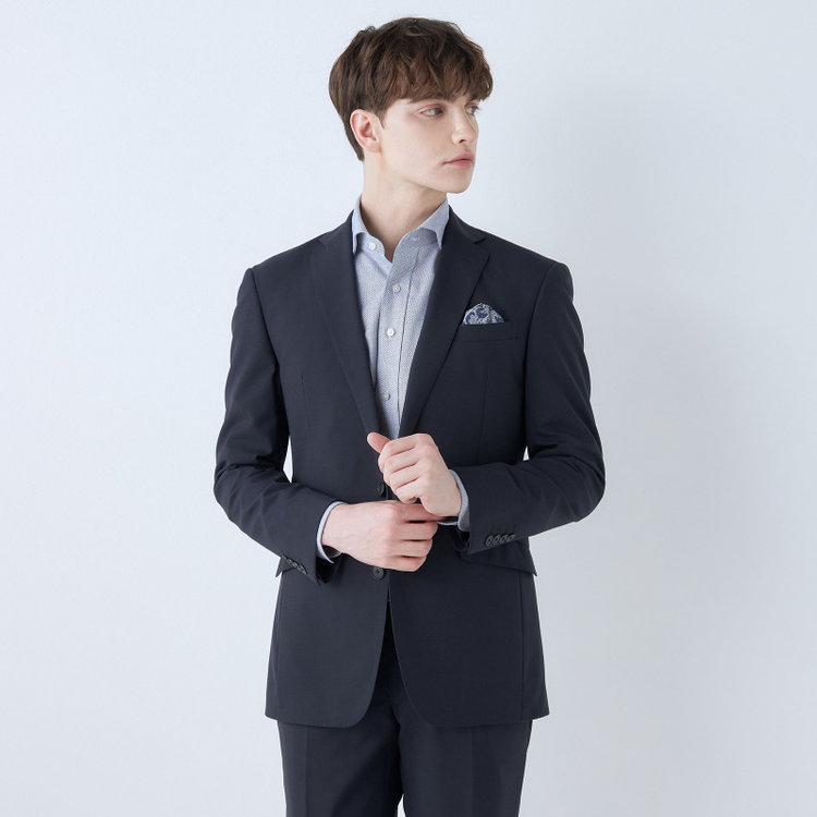 ブラックライン 【KSW】【春夏】スペアパンツ付き/2釦シングルスーツ 0タック/ネイビー×チェック/WASHABLE SUIT/※パンツ裾直し必要 紺中間