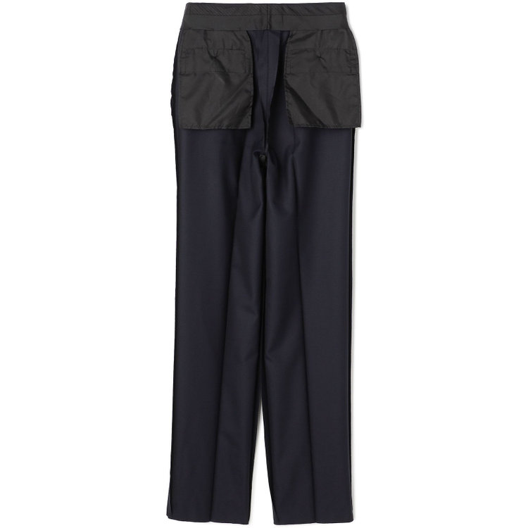 ソノタ 【BLACK LINE】1タックワイドシルエットパンツ/ネイビー/NEW ZEALAND WOOL MIX/※裾上げ必要 紺中間