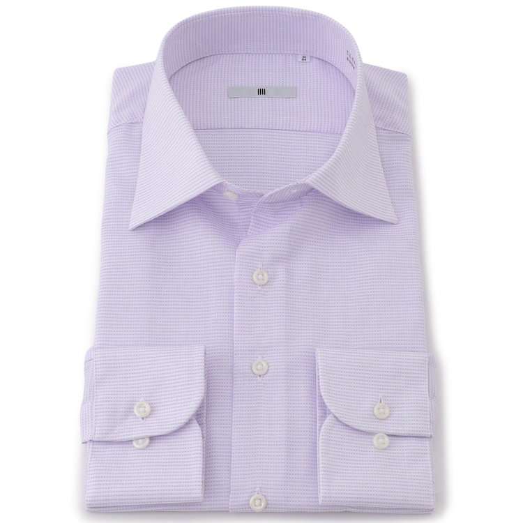 シルバーライン 【発送在庫あり】 【SILVER LINE】【形態安定】ワイドカラーワイシャツ/ホワイト×パープルドビー 紫中間