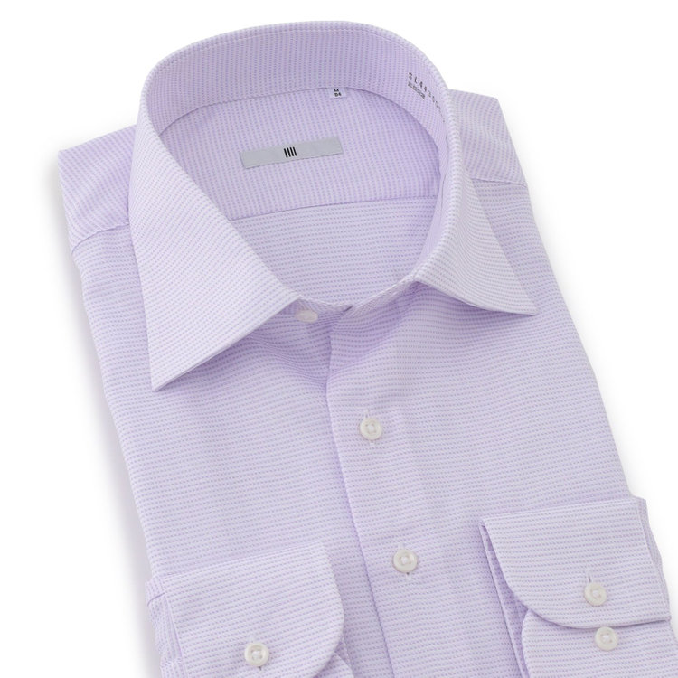シルバーライン 【発送在庫あり】 【SILVER LINE】【形態安定】ワイドカラーワイシャツ/ホワイト×パープルドビー 紫中間