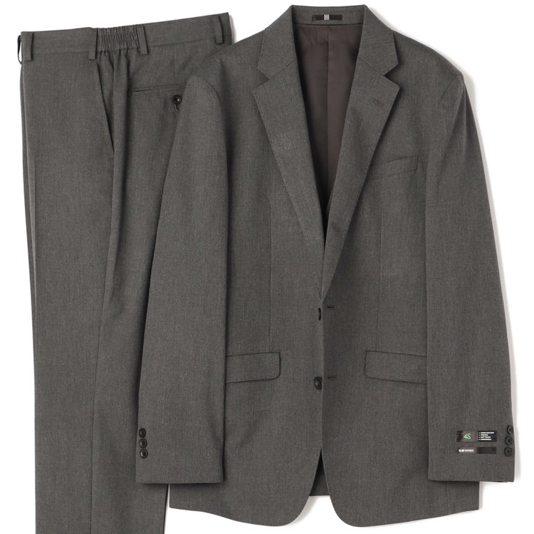 【SLIM TAPERED_2】【年間】2釦シングルスリーピーススーツ 0タック/グレー/ウエストシャーリング/4S SUSTAINABILITY&ECOLOGY FABRIC/※パンツ裾上げ済仕様