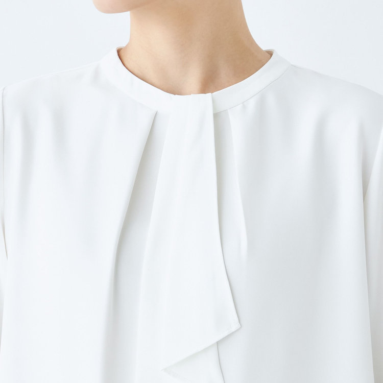 シルバーライン 【発送在庫あり】【SILVER LINE/7分袖】2WAYタイ付きハイネックプルオーバー/ホワイト 白