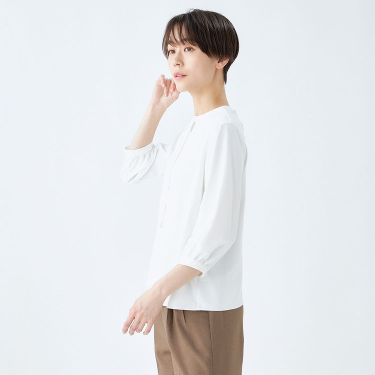 シルバーライン 【発送在庫あり】【SILVER LINE/7分袖】2WAYタイ付きハイネックプルオーバー/ホワイト 白