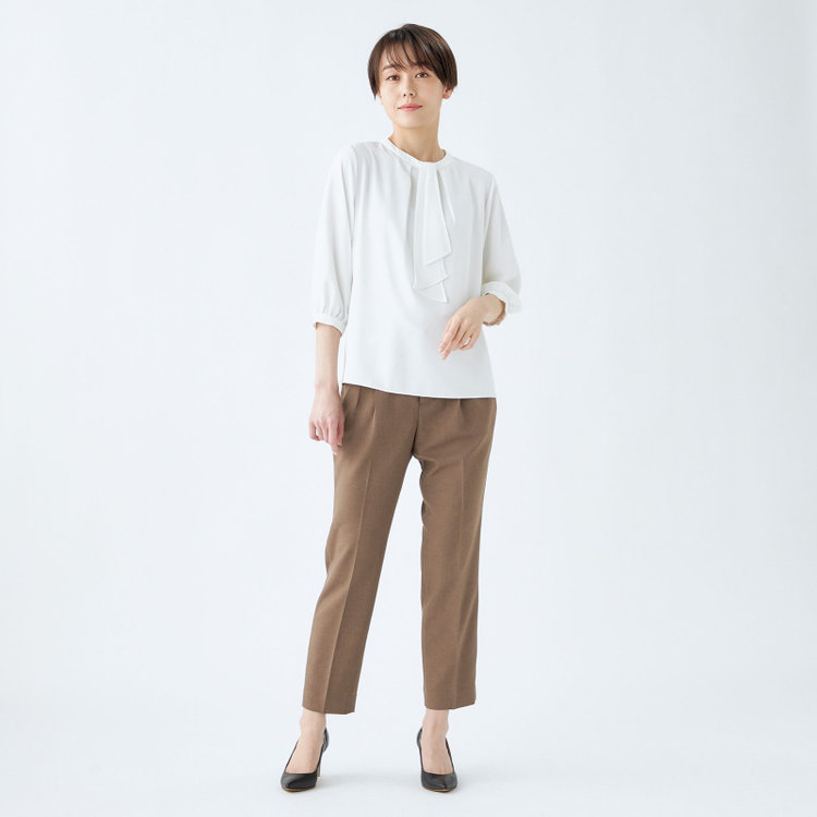 シルバーライン 【発送在庫あり】【SILVER LINE/7分袖】2WAYタイ付きハイネックプルオーバー/ホワイト 白