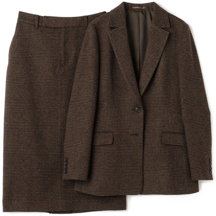 シルバーライン 【発送在庫あり】【SL】【秋冬】2釦シングルスカートスーツ/ブラウン＆ブラック×グレンチェック/ウォッシャブル 茶中間