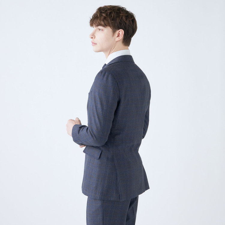 シルバーライン 【CLASSICO TAPERED】【秋冬】3釦段返りシングルスーツ 2タック/ネイビー×チェック/ウエストムーブ/MARZOTTO/※裾上げ必要 青中間