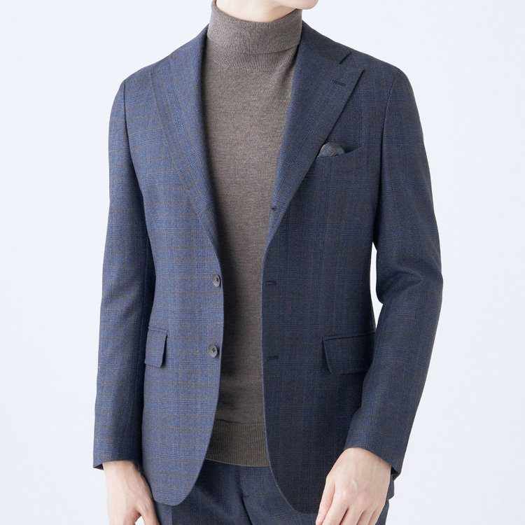 シルバーライン 【CLASSICO TAPERED】【秋冬】3釦段返りシングルスーツ 2タック/ネイビー×チェック/ウエストムーブ/MARZOTTO/※裾上げ必要 青中間