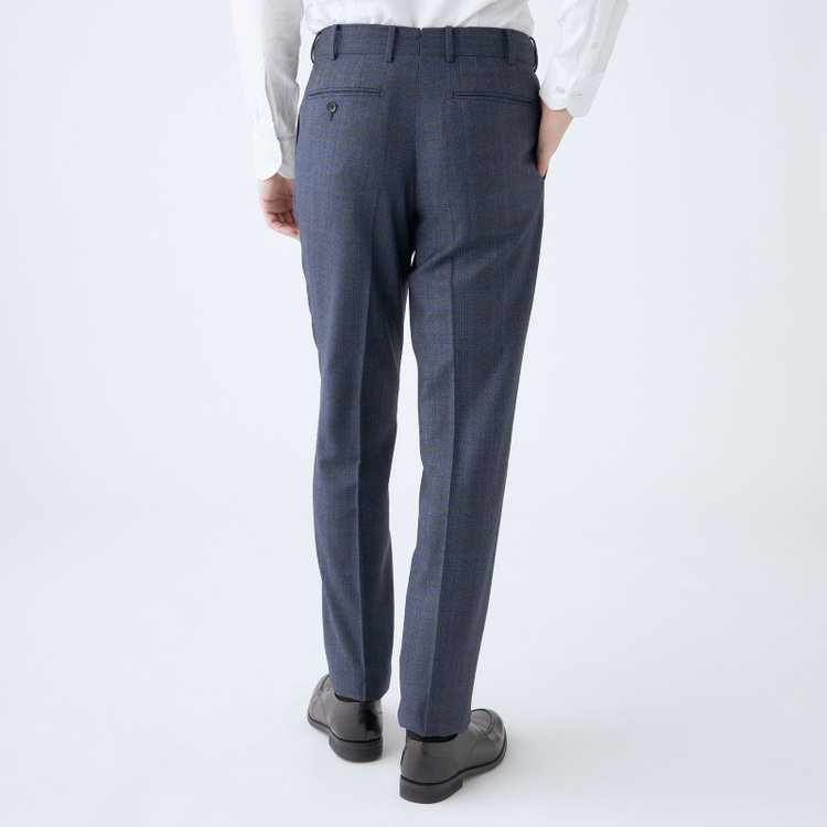 シルバーライン 【CLASSICO TAPERED】【秋冬】3釦段返りシングルスーツ 2タック/ネイビー×チェック/ウエストムーブ/MARZOTTO/※裾上げ必要 青中間