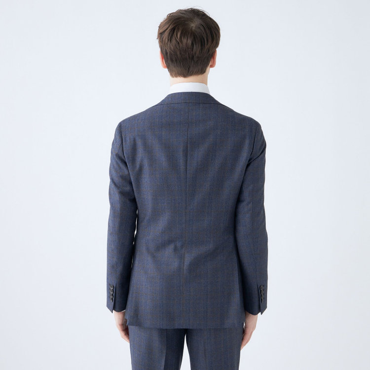 シルバーライン 【CLASSICO TAPERED】【秋冬】3釦段返りシングルスーツ 2タック/ネイビー×チェック/ウエストムーブ/MARZOTTO/※裾上げ必要 青中間