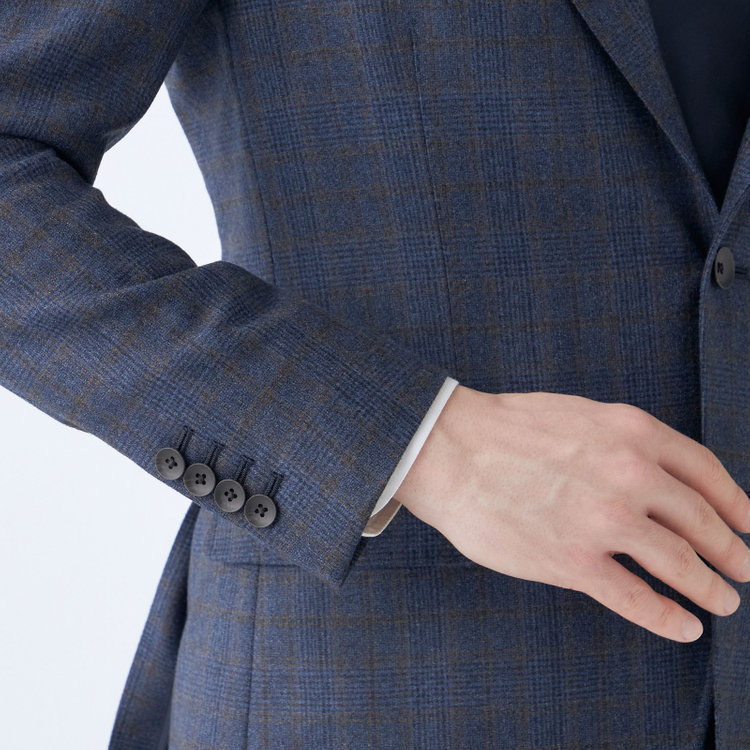 シルバーライン 【CLASSICO TAPERED】【秋冬】3釦段返りシングルスーツ 2タック/ネイビー×チェック/ウエストムーブ/MARZOTTO/※裾上げ必要 青中間