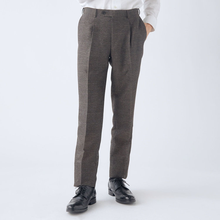 シルバーライン 【5DAYS CLOSET】【RBC】【春夏】1タックテーパードパンツ/ブラウン×チェック/ウエストムーブ仕様/4S SUSTAINABILITY&ECOLOGY FABRIC/※裾上げ必要 茶中間