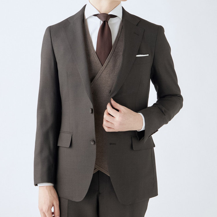 シルバーライン 【CLASSICO TAPERED】【秋冬】2釦シングルスーツ 1タック/ブラウン×グレンチェック/super extra fine merino wool Raymond/※裾上げ必要 茶中間