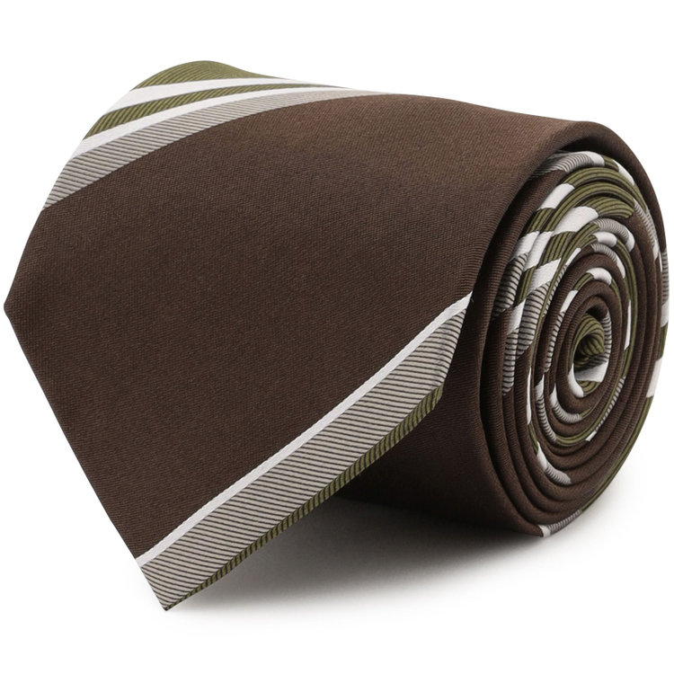 ブラックライン 【BLACK LINE】シルクストライプネクタイ 7.5cm幅/ブラウン×グリーン×ホワイト その他