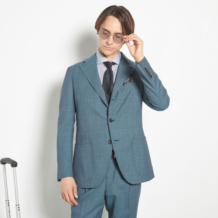 シルバーライン 【CLASSICO TAPERED】【春夏】3釦段返りシングルスーツ 2タック/ネイビーグリーン/パッチポケット/ウエストムーブ/MARZOTTO/※裾上げ必要 緑中間