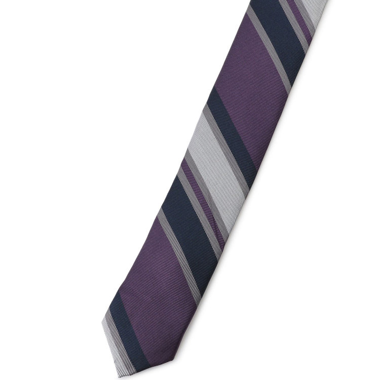シルバーライン 【SILVER LINE】シルクストライプネクタイ 8.0cm幅/パープル×ネイビー&シルバー その他