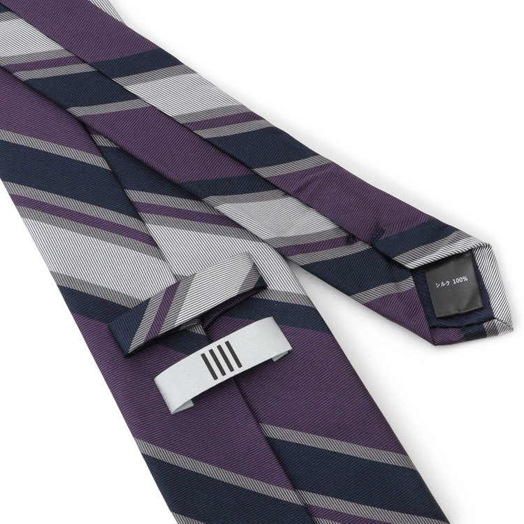 シルバーライン 【SILVER LINE】シルクストライプネクタイ 8.0cm幅/パープル×ネイビー&シルバー その他