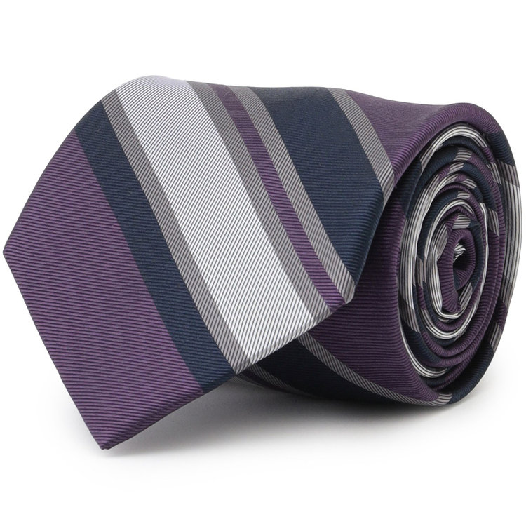 シルバーライン 【SILVER LINE】シルクストライプネクタイ 8.0cm幅/パープル×ネイビー&シルバー その他