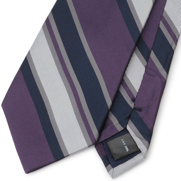 シルバーライン 【SILVER LINE】シルクストライプネクタイ 8.0cm幅/パープル×ネイビー&シルバー その他