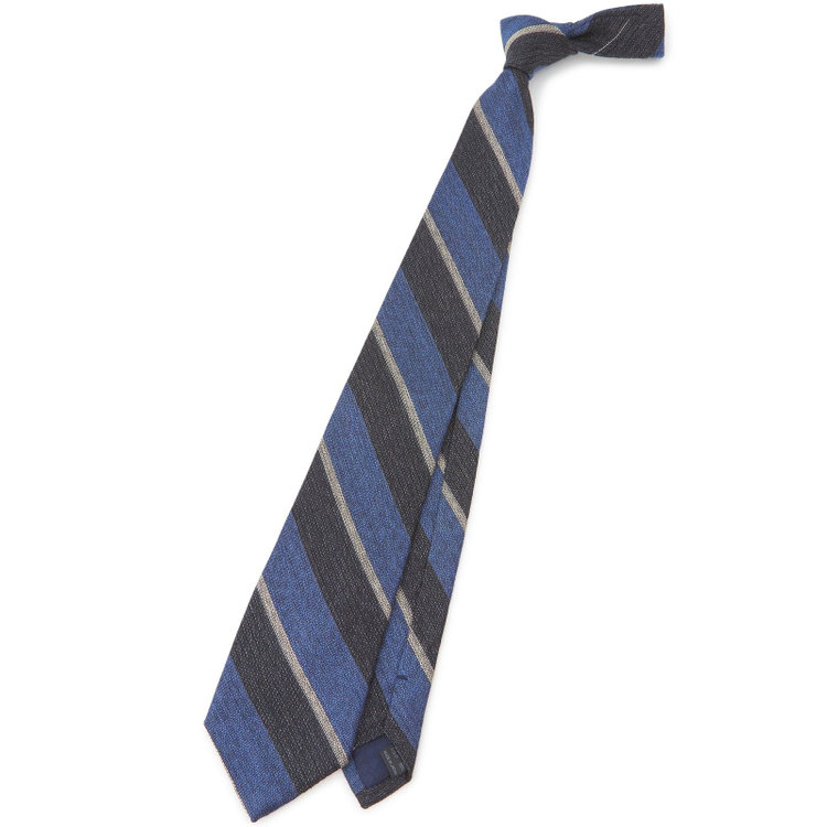 シルバーライン 【SILVER LINE】コットンウールシルクストライプネクタイ 8.5cm幅/ネイビー×グレー/ITALIAN FABRICS その他