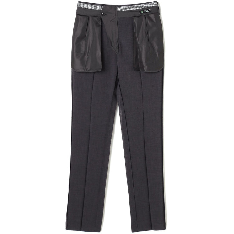 ブラックライン 【SLIM TAPERED】【春夏】0タックテーパードパンツ/グレー×スラブ/ウエストムーブ/4S SUSTAINABILITY&ECOLOGY FABRIC「ウォッシャブル」「ストレッチ」/※裾直し必要 紺濃色