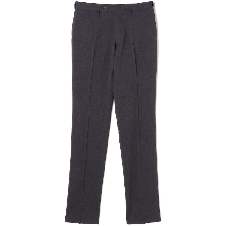 ブラックライン 【SLIM TAPERED】【春夏】0タックテーパードパンツ/グレー×スラブ/ウエストムーブ/4S SUSTAINABILITY&ECOLOGY FABRIC「ウォッシャブル」「ストレッチ」/※裾直し必要 紺濃色