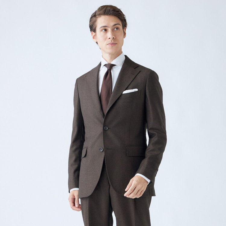 シルバーライン 【発送在庫あり】【CLASSICO TAPERED】【秋冬】3釦段返りシングルスーツ 2タック/ブラウン×ヘリンボーン/ウエストムーブ/MARZOTTO/※裾上げ必要 茶中間