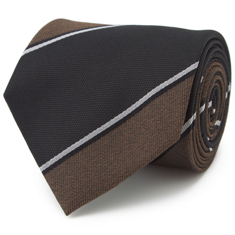 シルバーライン  【SILVER LINE】シルクブレンドストライプネクタイ 8.0cm幅/ブラック×ブラウン その他