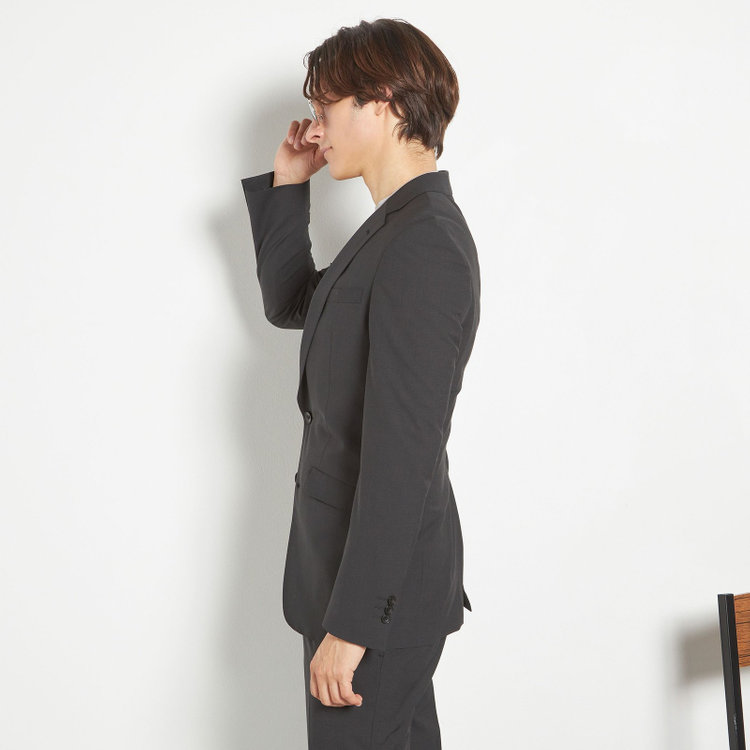 ブラックライン 【SLIM TAPERED_2】【春夏】2釦シングルスーツ 0タック/ブラック×マイクロチェック/ウエストシャーリング/4S SUSTAINABILITY&ECOLOGY FABRIC/ウォッシャブル/※パンツ裾上げ済仕様 黒