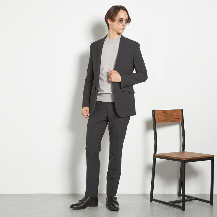ブラックライン 【SLIM TAPERED_2】【春夏】2釦シングルスーツ 0タック/ブラック×マイクロチェック/ウエストシャーリング/4S SUSTAINABILITY&ECOLOGY FABRIC/ウォッシャブル/※パンツ裾上げ済仕様 黒