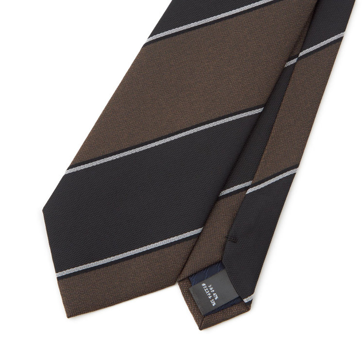 シルバーライン  【SILVER LINE】シルクブレンドストライプネクタイ 8.0cm幅/ブラック×ブラウン その他