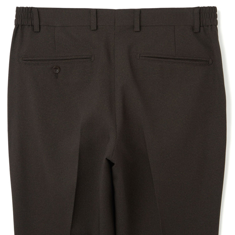 ブラックライン 【SLIM TAPERED_2】【秋冬】2釦シングルスリーピーススーツ 0タック/ブラウン×チェック/ウエストシャーリング/4S SUSTAINABILITY&ECOLOGY FABRIC/※パンツ裾上げ済仕様 茶濃色