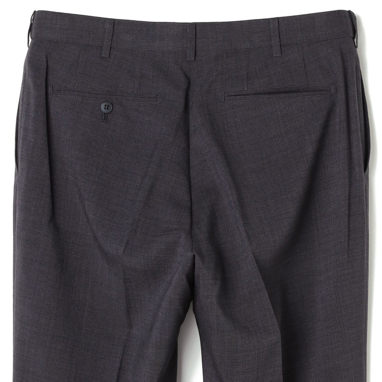 ブラックライン 【SLIM TAPERED】【春夏】0タックテーパードパンツ/グレー×スラブ/ウエストムーブ/4S SUSTAINABILITY&ECOLOGY FABRIC「ウォッシャブル」「ストレッチ」/※裾直し必要 紺濃色