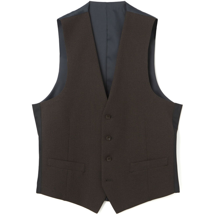 ブラックライン 【SLIM TAPERED_2】【秋冬】2釦シングルスリーピーススーツ 0タック/ブラウン×チェック/ウエストシャーリング/4S SUSTAINABILITY&ECOLOGY FABRIC/※パンツ裾上げ済仕様 茶濃色