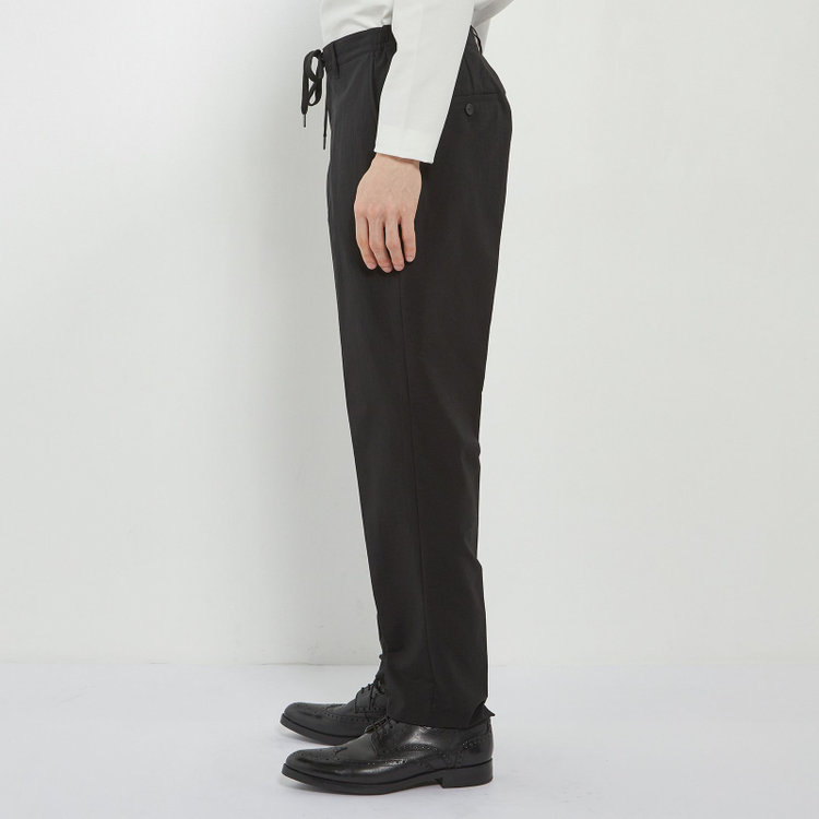 ソノタ 【発送在庫あり】【BLACK LINE】【春夏】0タックテーパードパンツ/ブラック/ドローコード/ウエストシャーリング/※裾上げ済仕様 黒