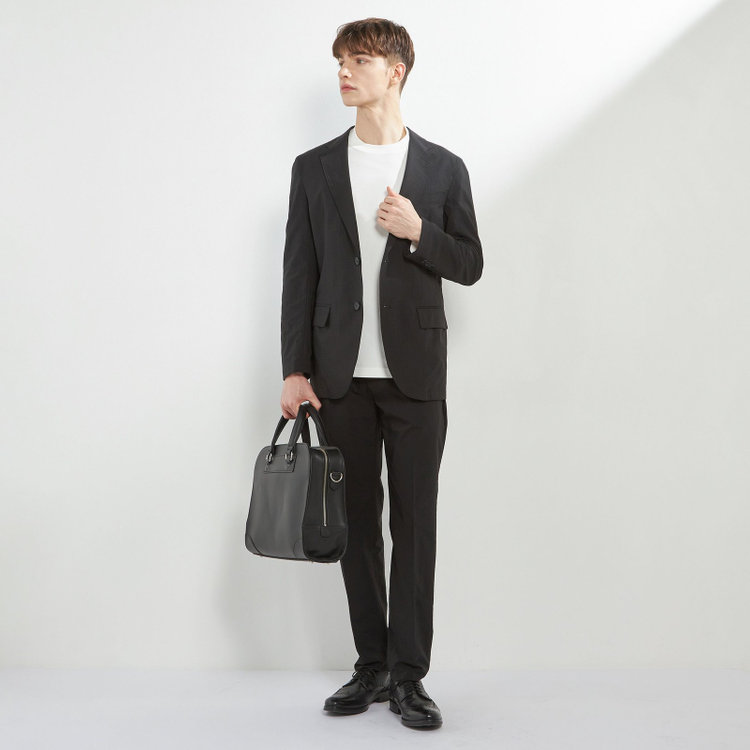 ソノタ 【発送在庫あり】【BLACK LINE】【春夏】0タックテーパードパンツ/ブラック/ドローコード/ウエストシャーリング/※裾上げ済仕様 黒