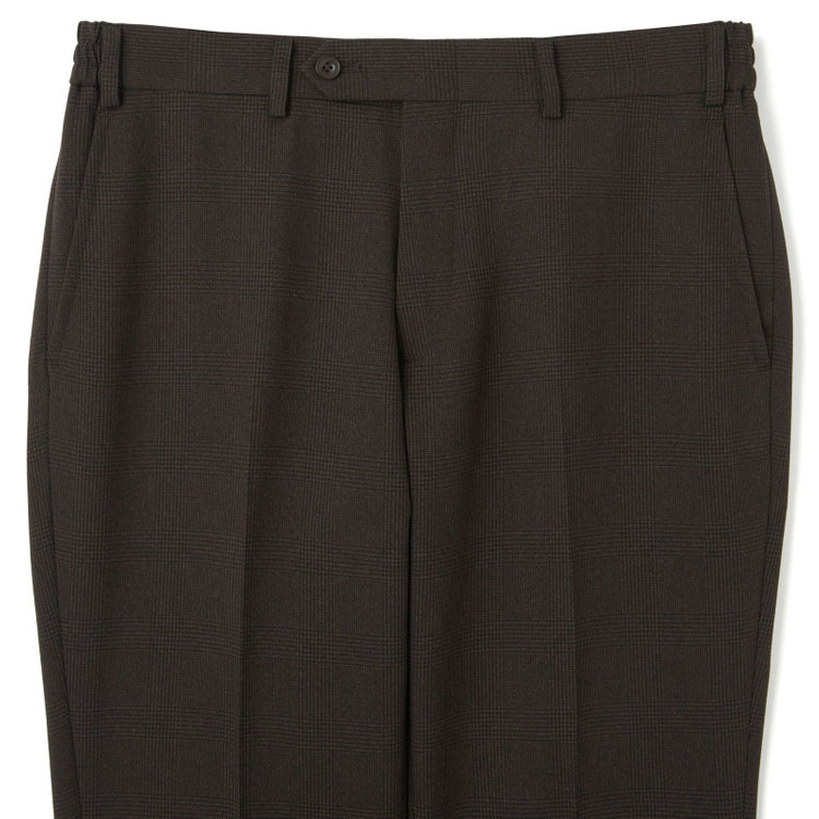 ブラックライン 【SLIM TAPERED_2】【秋冬】2釦シングルスリーピーススーツ 0タック/ブラウン×チェック/ウエストシャーリング/4S SUSTAINABILITY&ECOLOGY FABRIC/※パンツ裾上げ済仕様 茶濃色