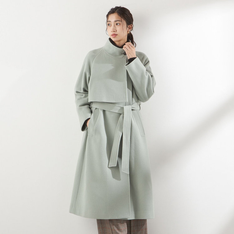 シルバーライン スタンドカラーアシンメトリーコート/ミント 緑中間