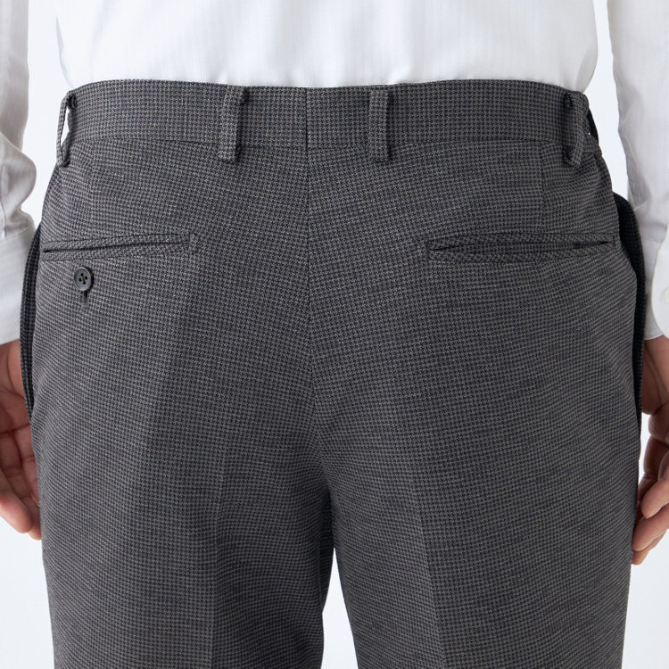 シルバーライン 【CLASSICO TAPERED】【春夏】1タックテーパードパンツ/グレー＆ブラック×ハウンドトゥース/ウエストシャーリング/4S SUSTAINABILITY&ECOLOGY FABRIC/※裾上げ必要 グレー濃色