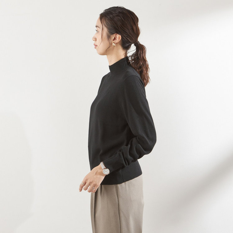 シルバーライン 天竺ハイネックニット/ブラック 黒