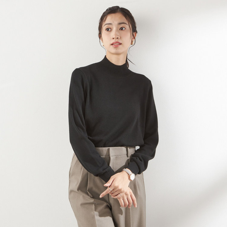 シルバーライン 天竺ハイネックニット/ブラック 黒