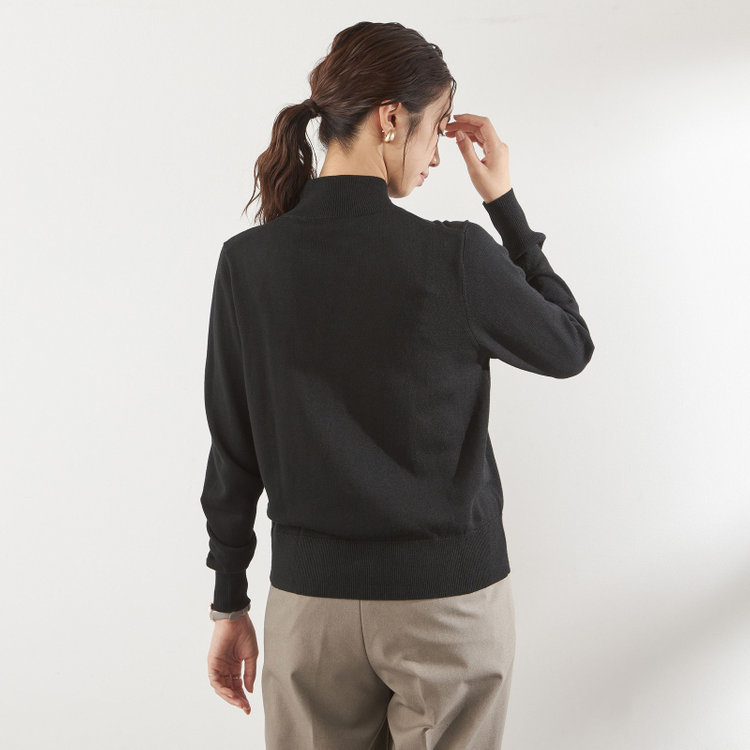 シルバーライン 天竺ハイネックニット/ブラック 黒