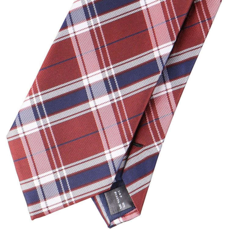 ブラックライン 【SILVER LINE】シルクブレンドチェックネクタイ 8.0cm幅/ダークオレンジ×ネイビー×ホワイト オレンジ系(橙)