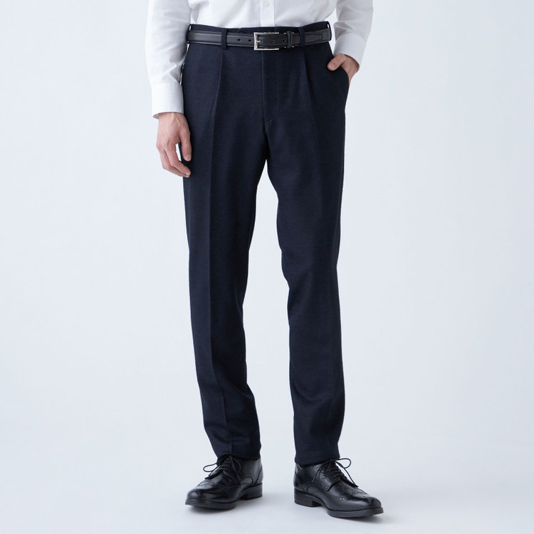 シルバーライン 【発送在庫あり】【RBC】【秋冬】ウールブレンド1タックテーパードパンツ/ネイビー×グレンチェック/ウエストムーブ/※裾上げ必要 紺中間