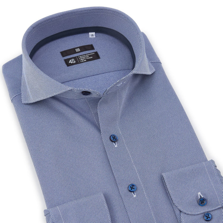 ブラックライン 【発送在庫あり】【WEB限定】【BLACK LINE】ホリゾンタルワイドワイシャツ/ブルー×ドビー/釦・釦付糸：ネイビー/「4S」スーパーノンアイロン・ストレッチ 紺中間