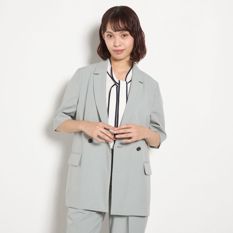 シルバーライン 【RELAX WIDE】【春夏】 2釦1掛けダブルジャケットワイドパンツスーツ/グレー/4S SUSTAINABILITY&ECOLOGY FABRIC/※パンツ裾上げ済仕様 茶中間