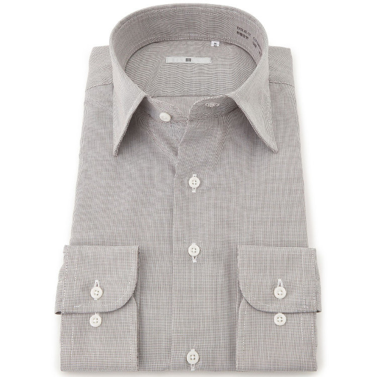 シルバーライン  【SILVER LINE】【形態安定】ワイドドレスワイシャツ/ブラウン×ドビー 茶中間