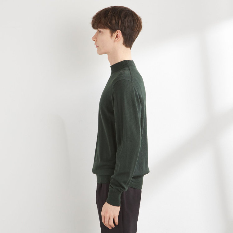 スーツセレクト 【RBC】【秋冬】ウールモックネックニットセーター/グリーン/ZEGNA BARUFFA/マシンウォッシャブル 緑中間