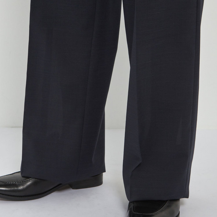 ソノタ 【BLACK LINE】【春夏】1タックワイドシルエットパンツ/ネイビー×サイロフィル/NEW ZEALAND WOOL MIX Super100’s/※裾上げ必要 紺中間