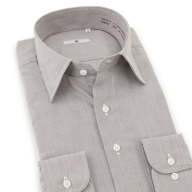 シルバーライン  【SILVER LINE】【形態安定】ワイドドレスワイシャツ/ブラウン×ドビー 茶中間