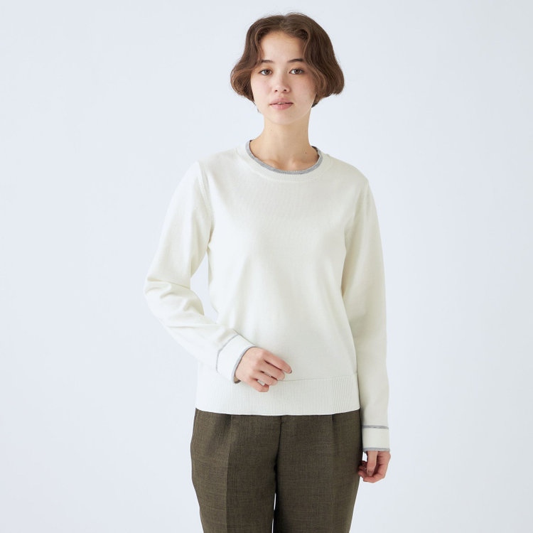 SUIT SELECT　アウトレット 【WEB限定/OUTLET/汚れ・キズ等有】 【SL】【秋冬】 【長袖】ラウンドネック ニットセーター/ホワイト/マシンウォッシャブル 白